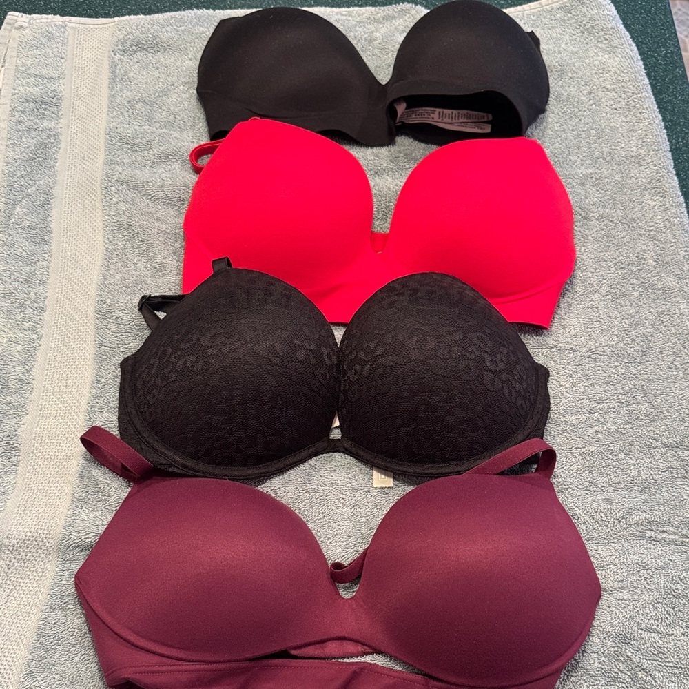 Victoria's Secret Smooth & Lace Bra Set - Black, Hot Pink, Burgundy